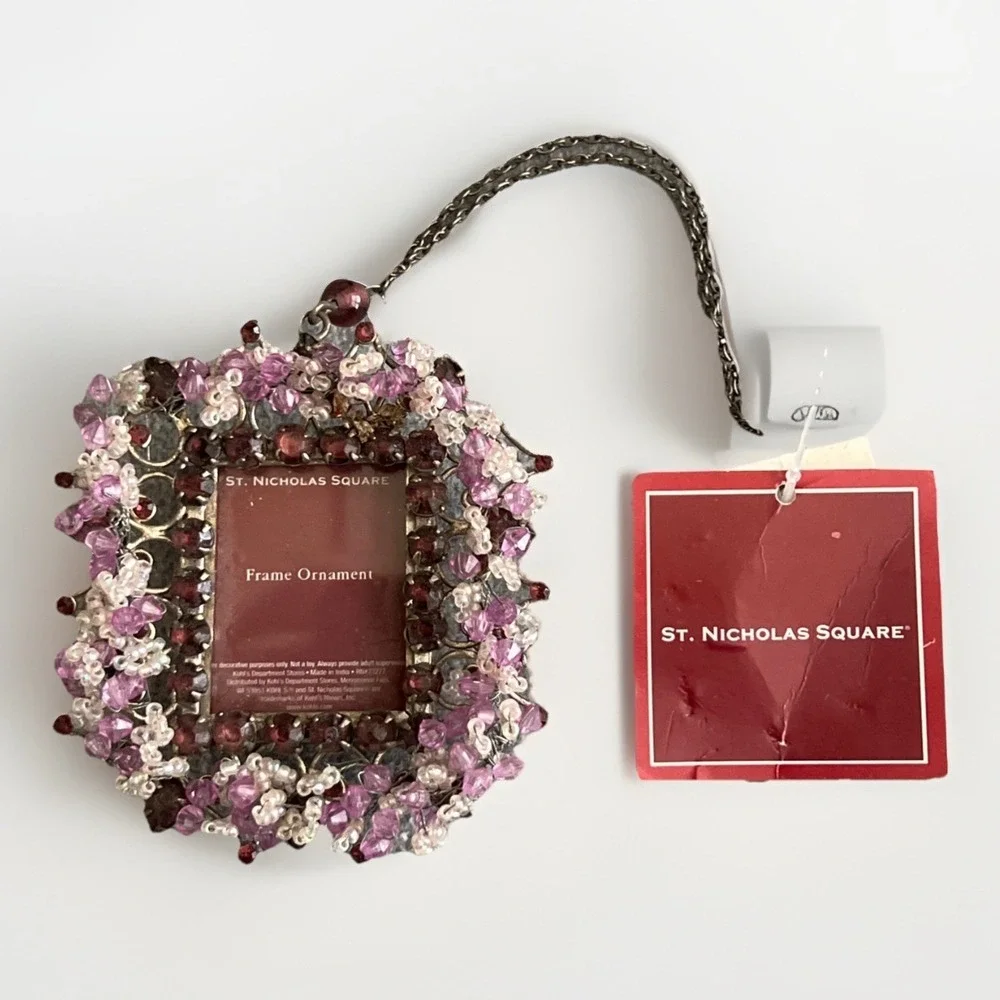 St. Nicholas Square Photo Frame Ornament Beaded Hanging Small Everyday Decor NWT